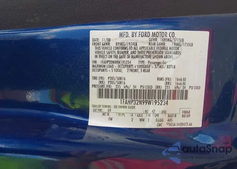 2009 Ford Focus Se из США, поврежденный, VIN 1FAHP32N99W195234